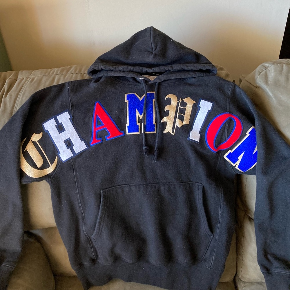 Champion Life Men's Reverse Weave Pullover Hoodie Old English Lettering Black S